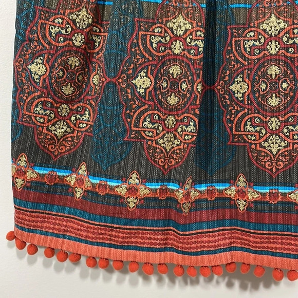 Kenzie Girl Linen Blend Pleated Skirt Pom Pom Hem Detail 5 - Picture 9 of 16